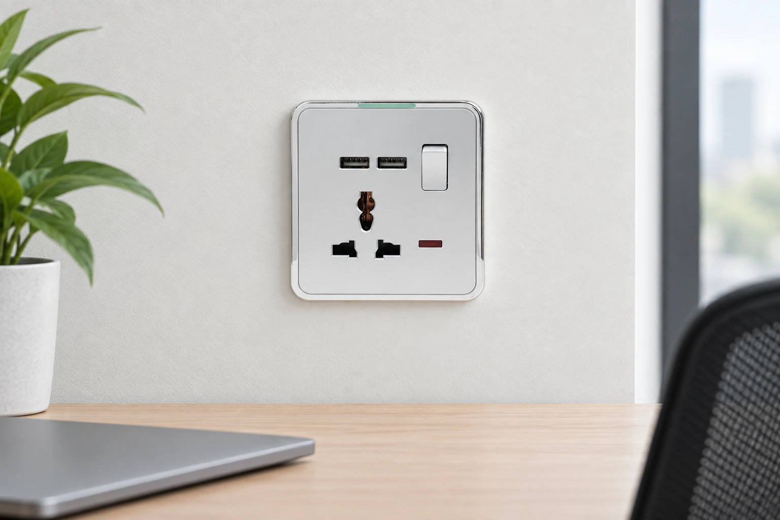 USB wall socket at an office workstation for heat and replacement planning
