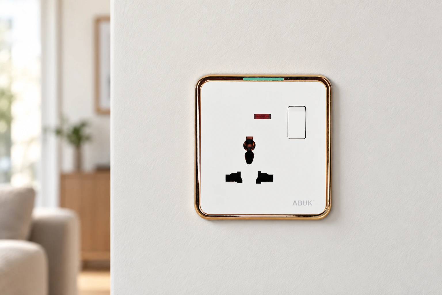 Flush-mounted wall socket showing faceplate and wall-finish coordination