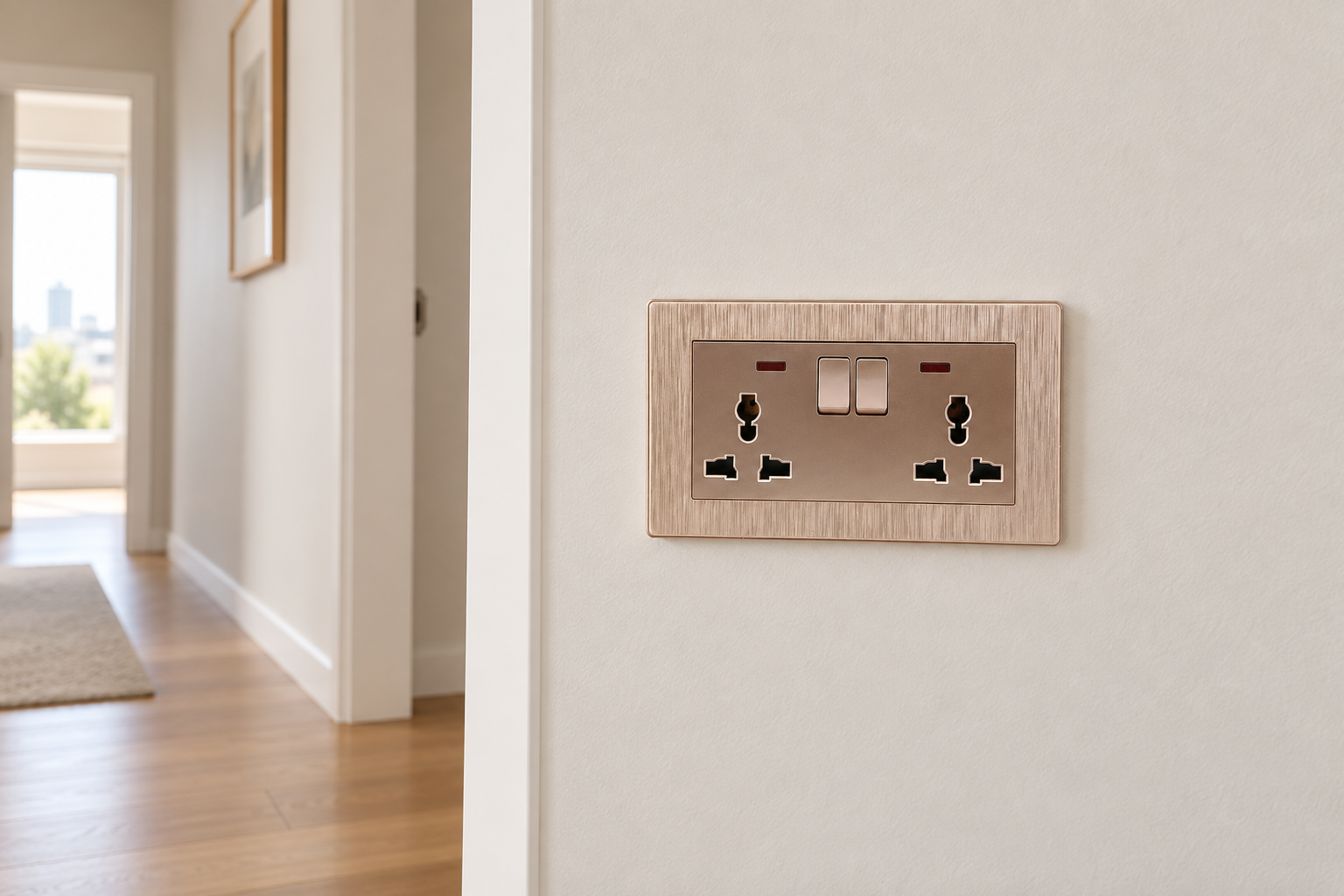 ABUK wall socket shown in a safe indoor electrical application scene