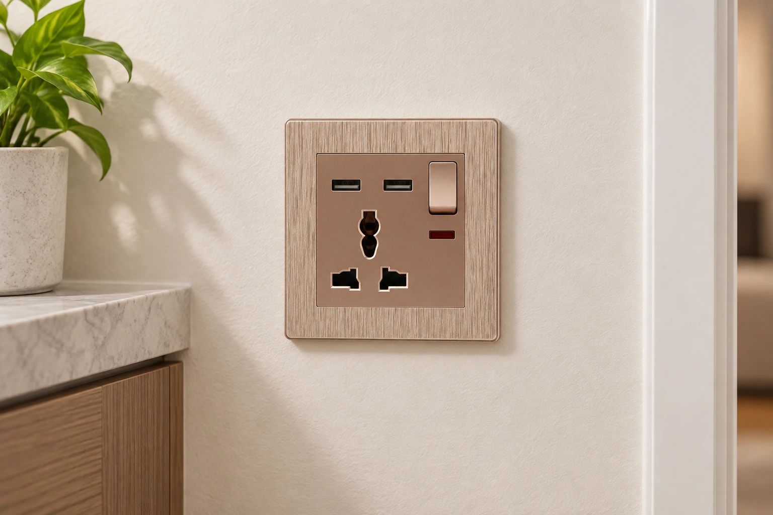 Installed wall socket in a residential utility area for circuit and load coordination