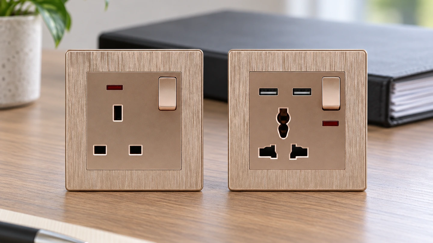 Series 10 mechanical switched socket and USB socket samples for comparing control functions