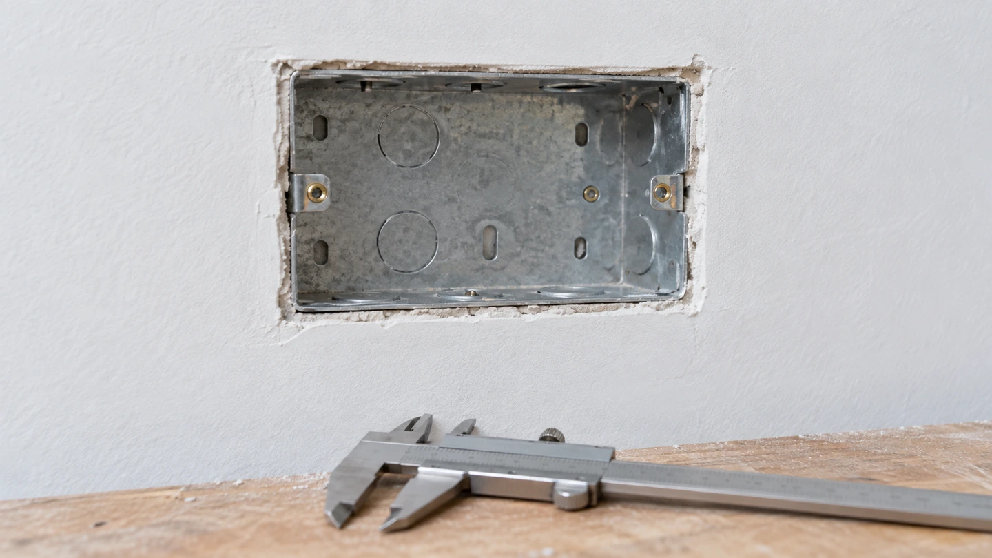 Empty recessed wall box and measuring tool for a mounting-space review