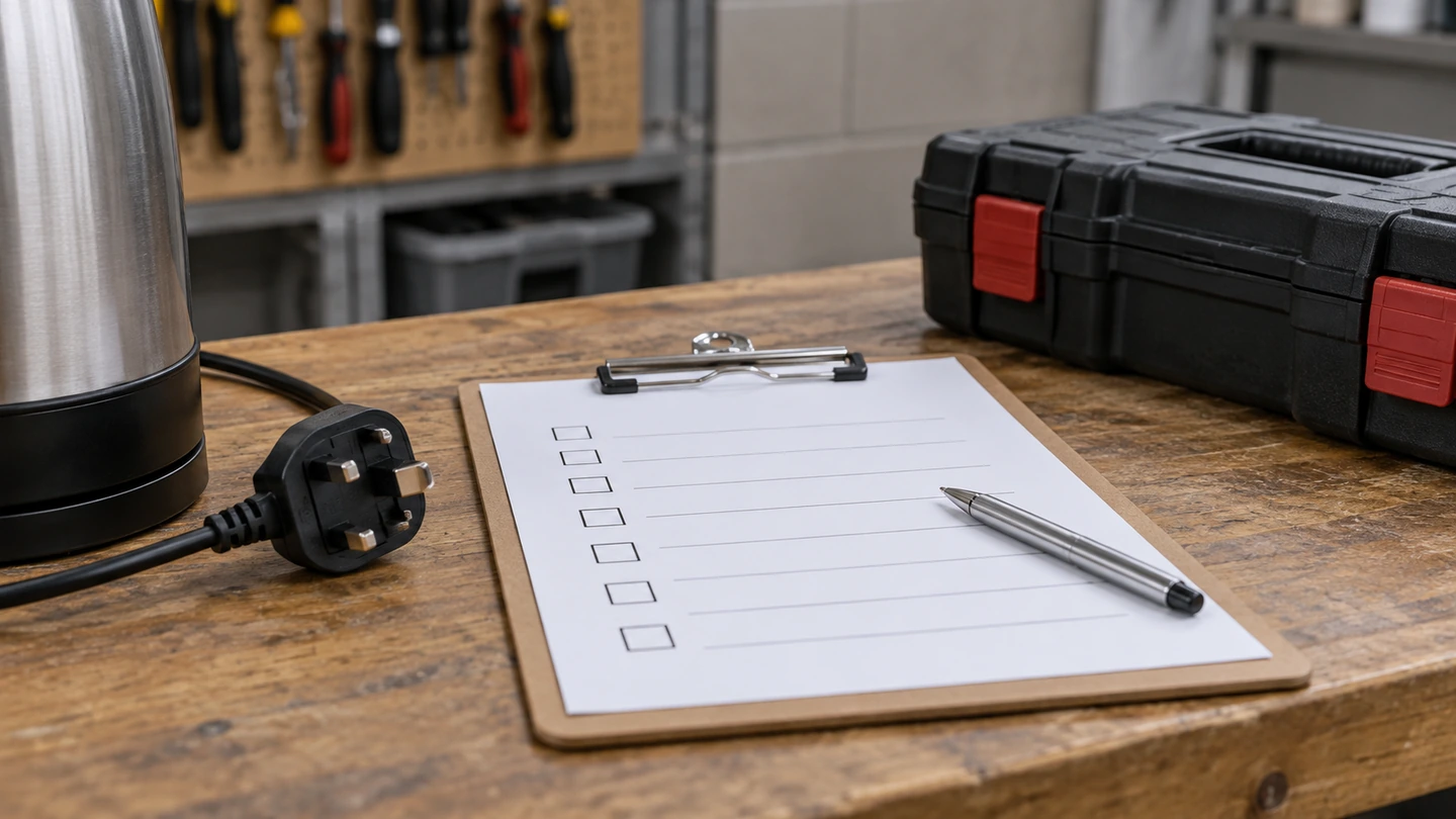 Unconnected appliance plug and blank maintenance record for a fault report