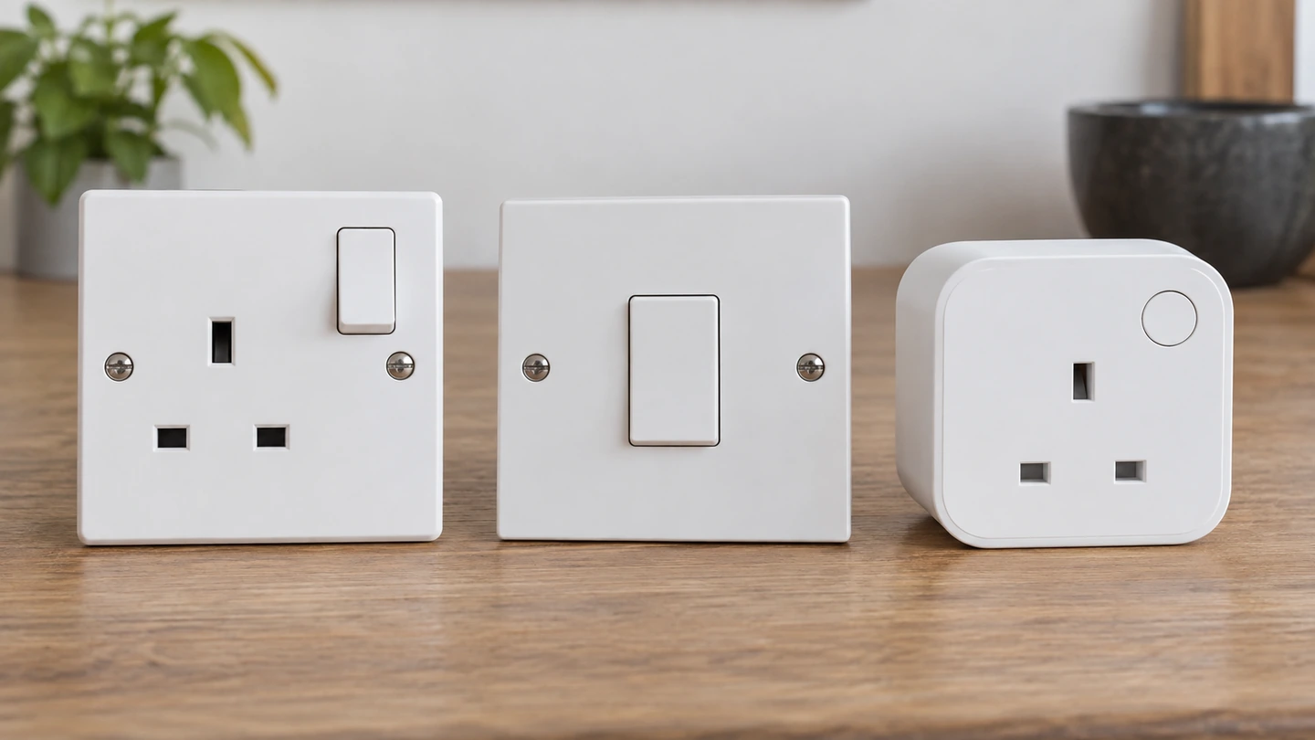 Generic local socket control, wall switch and smart plug shown as separate control options