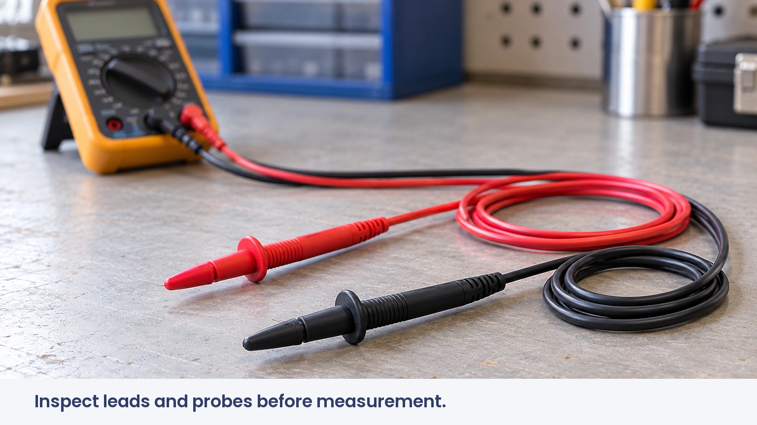 Inspect leads and probes before measurement.