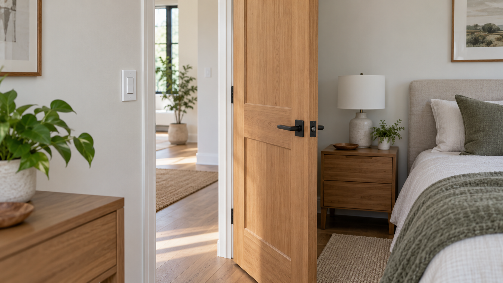 Generic wall switch near a doorway with door swing and furniture clearance visible
