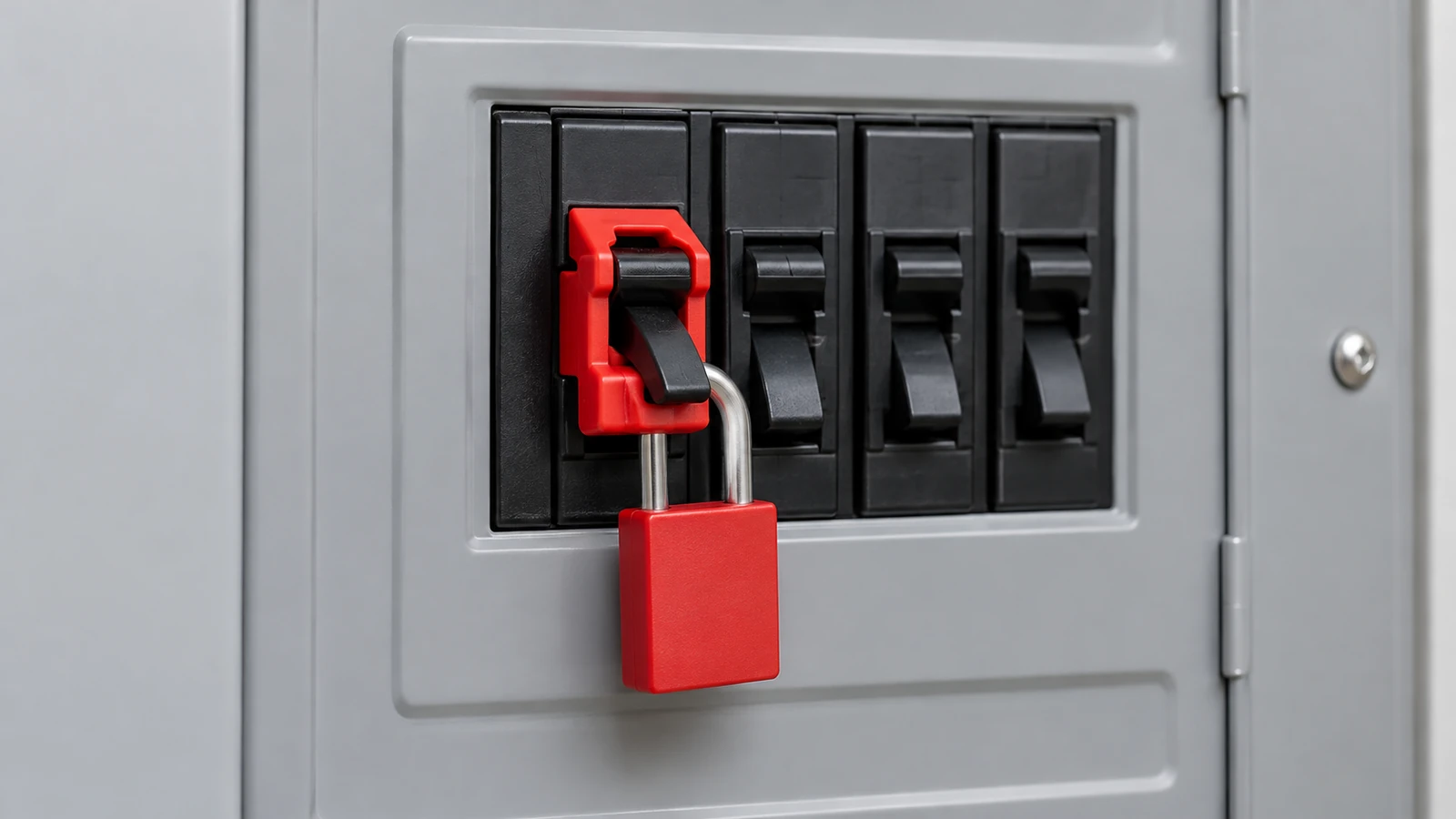 Generic breaker lockout device illustrating prevention of unintended re-energization