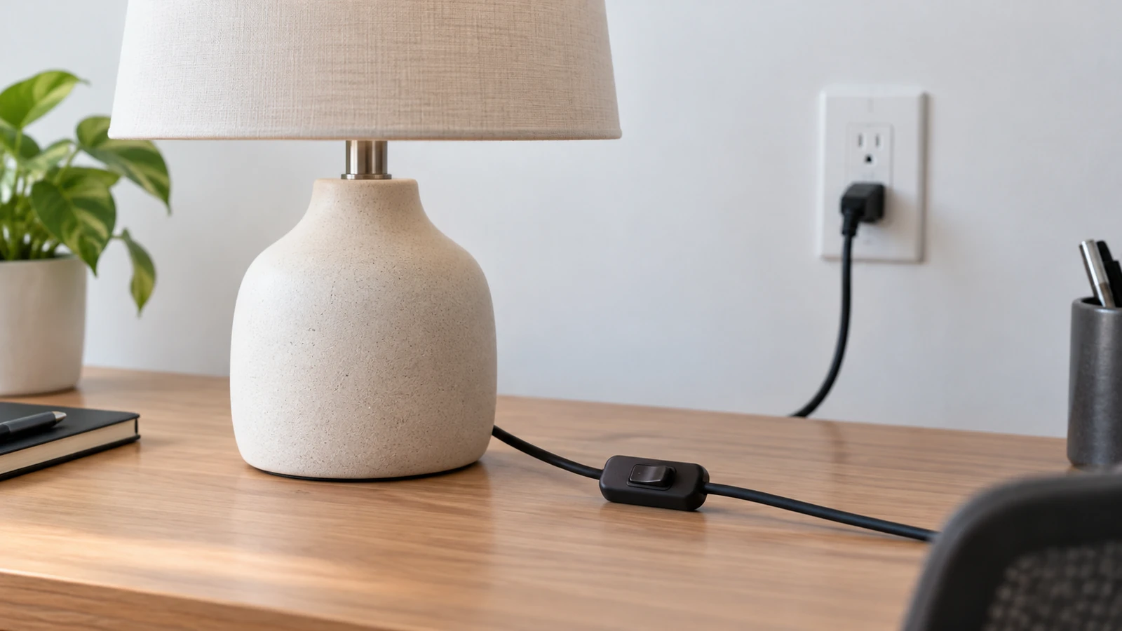 Table lamp with its own inline control and a separate wall plug connection